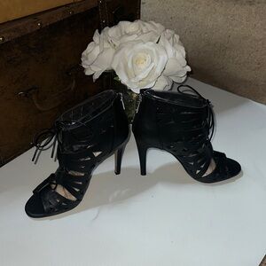 Jessica Simpson Black Leather Lace-Up Heels